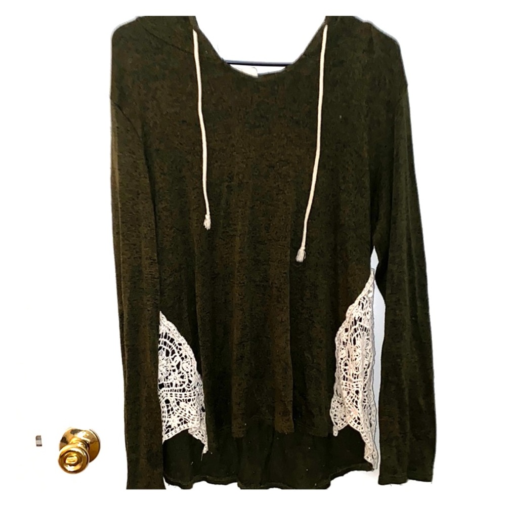 Olive Green & Cream Lace Hoodie